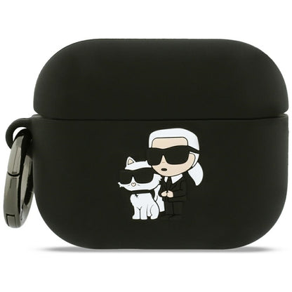 „Karl Lagerfeld“ silikoninis „Karl & Choupette Head 3D“ dėklas „AirPods Pro 3“ (juodas)