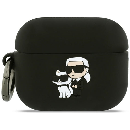 „Karl Lagerfeld“ silikoninis „Karl & Choupette Head 3D“ dėklas „AirPods Pro 3“ (juodas)
