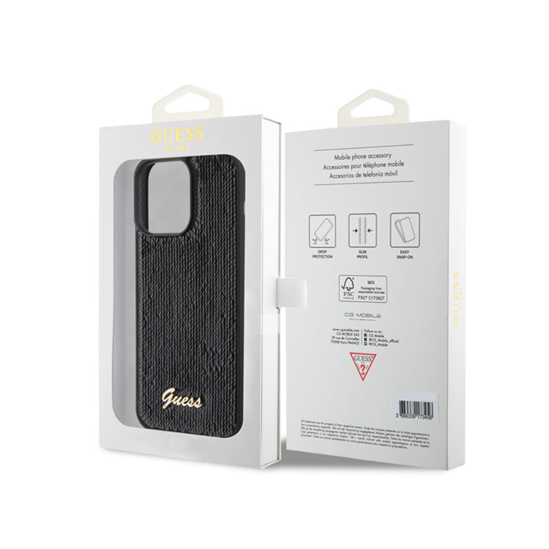 Guess Sequin Script Metal - dėklas skirtas iPhone 15 Pro Max (juodas)