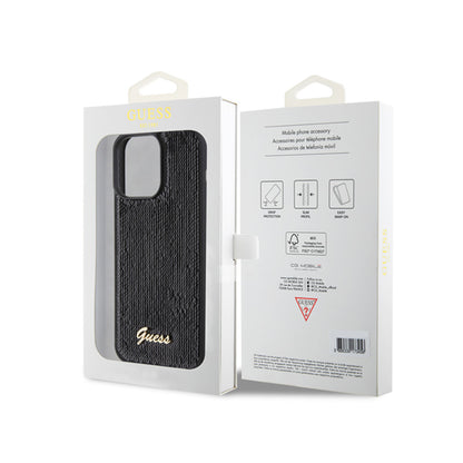 Guess Sequin Script Metal - dėklas skirtas iPhone 15 Pro Max (juodas)