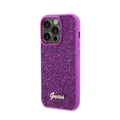 Guess Disco Metal Script - dėklas iPhone 15 Pro (fuksija)