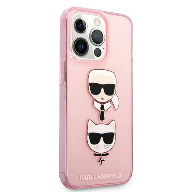 Karl Lagerfeld Glitter Karl & Choupette Head – dėklas skirtas iPhone 13 Pro (rožinis)