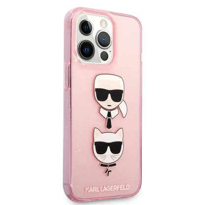 Karl Lagerfeld Glitter Karl & Choupette Head – dėklas skirtas iPhone 13 Pro (rožinis)