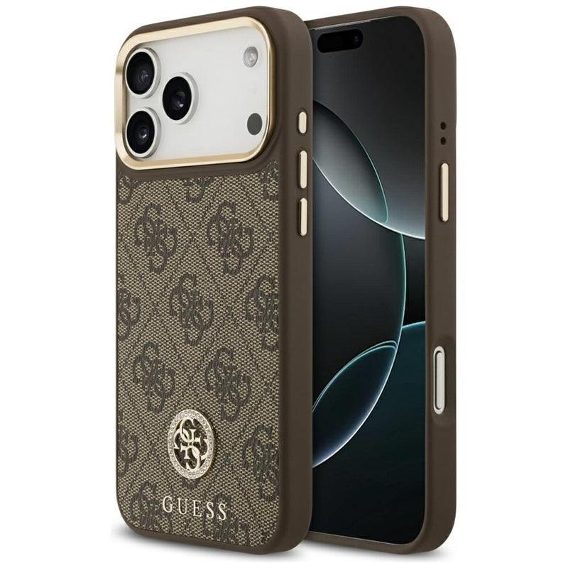 Guess 4G Strass Logo MagSafe - Dėklas iPhone 17 Pro Max (Ruda)