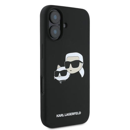 Karl Lagerfeld Silicone Double Heads Print MagSafe - dėklas iPhone 16 Plus (juodas)