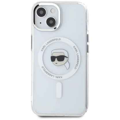 Karl Lagerfeld IML Metal Karl Head MagSafe – Dėklas, skirtas „iPhone 15“ (baltas)