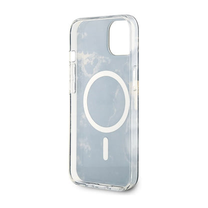 Guess Golden Marble MagSafe – dėklas, skirtas iPhone 14 (juodas)