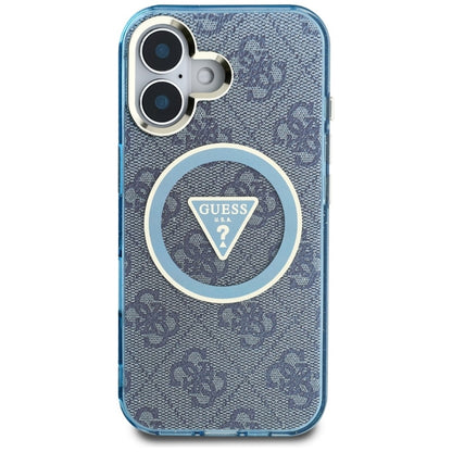 Guess IML Metal Glitter 4G Circle Triangle MagSafe – iPhone 16 dėklas (mėlynas)