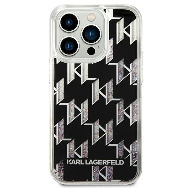 Karl Lagerfeld Monogram Liquid Glitter – dėklas iPhone 14 Pro (juodas)