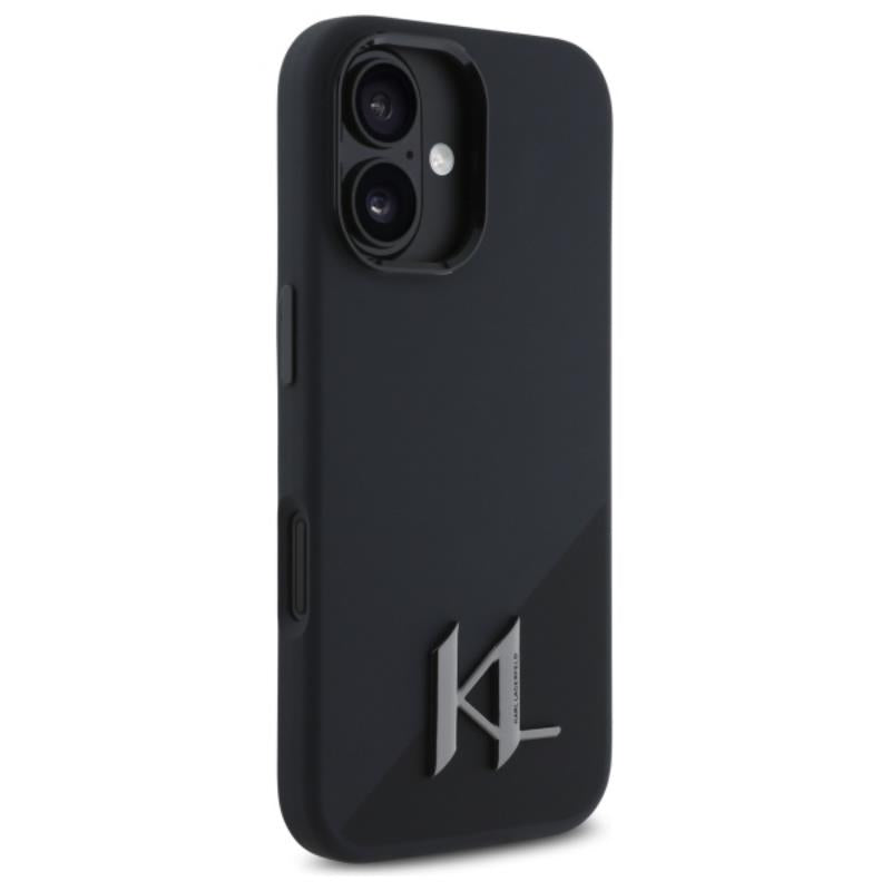 Karl Lagerfeld Silicone Shadow Metal Initial MagSafe – Dėklas iPhone 16 (juodas)
