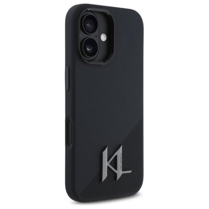 Karl Lagerfeld Silicone Shadow Metal Initial MagSafe – Dėklas iPhone 16 (juodas)