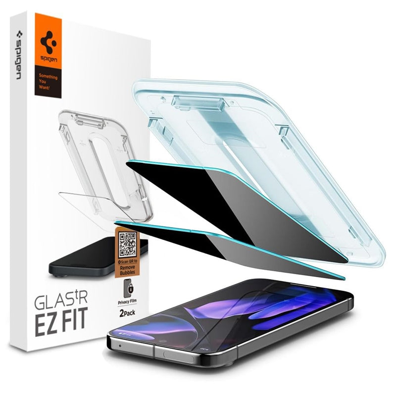 Grūdintas stiklas su privatumo filtru Spigen GLAS.TR EZ FIT Privacy 2 vnt. pakuotė, skirta Google Pixel 9 / 9 Pro / 10 / 10 Pro (2 vnt.)