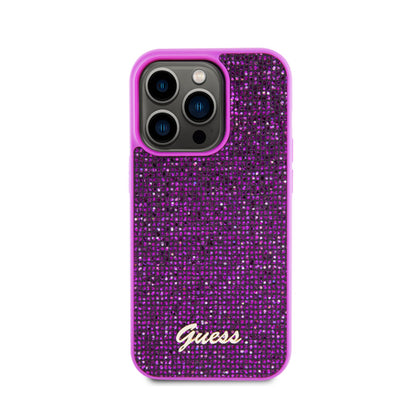 Guess Disco Metal Script - dėklas iPhone 15 Pro (fuksija)