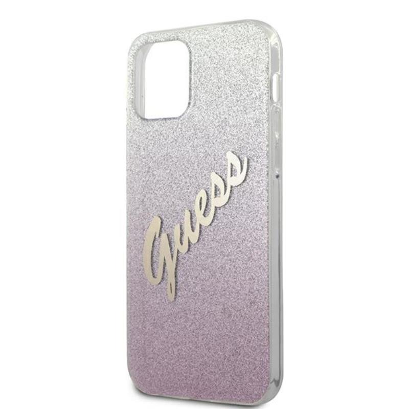 Guess Glitter Gradient Script – dėklas, skirtas iPhone 12 / iPhone 12 Pro (rožinis)