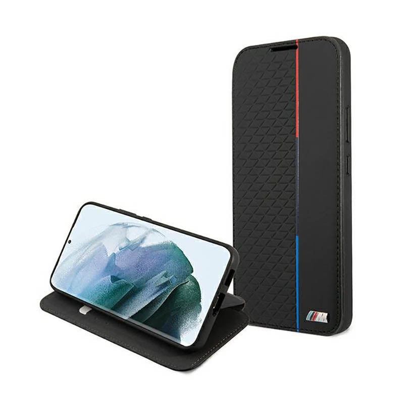 BMW knygos tipo M kolekcijos trikampiai – dėklas, skirtas „Samsung Galaxy S22+“ (juodas)