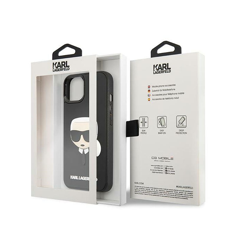 Karl Lagerfeld 3D guminė Karlo galva – dėklas, skirtas iPhone 14 Plus (juodas)