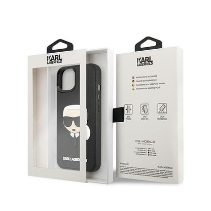 Karl Lagerfeld 3D guminė Karlo galva – dėklas, skirtas iPhone 14 Plus (juodas)