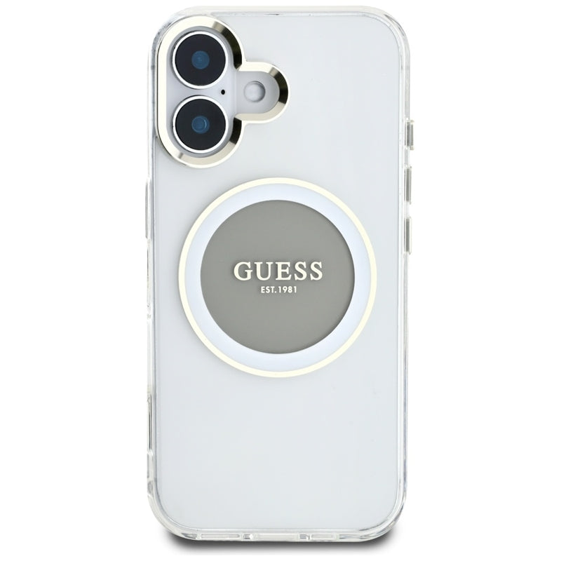 Guess IML Metal Colored Circle Classic Logo MagSafe – dėklas iPhone 16 (pilkas)