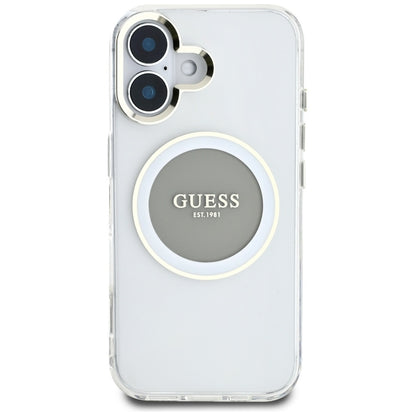 Guess IML Metal Colored Circle Classic Logo MagSafe – dėklas iPhone 16 (pilkas)