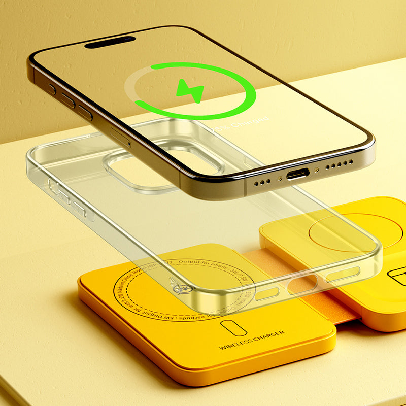 WEKOME WP-U172 – belaidis 3-in-1 įkroviklis su "MagSafe" sistemai skirta "iPhone", "Apple Watch" ir "AirPods", su veidrodžiu (geltonas)