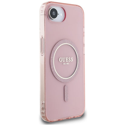 Guess IML Glitter Circle MagSafe – dėklas, skirtas iPhone 16e (rožinis)