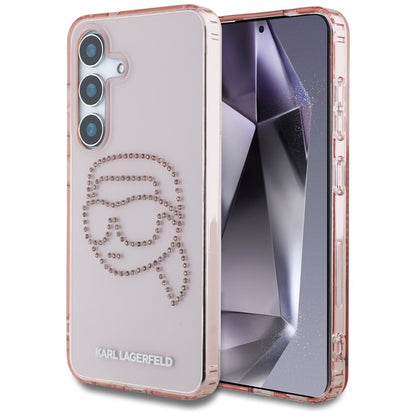 Karl Lagerfeld Dėklas skirtas Samsung Galaxy S25 su Karl galvos logotipu ir akmenukais (Rožinis)
