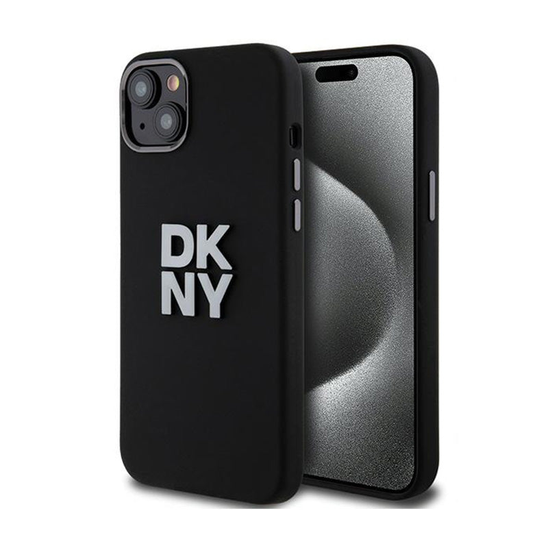 DKNY Liquid Silicone Metal Logo - dėklas iPhone 15 / 14 / 13 (juodas)