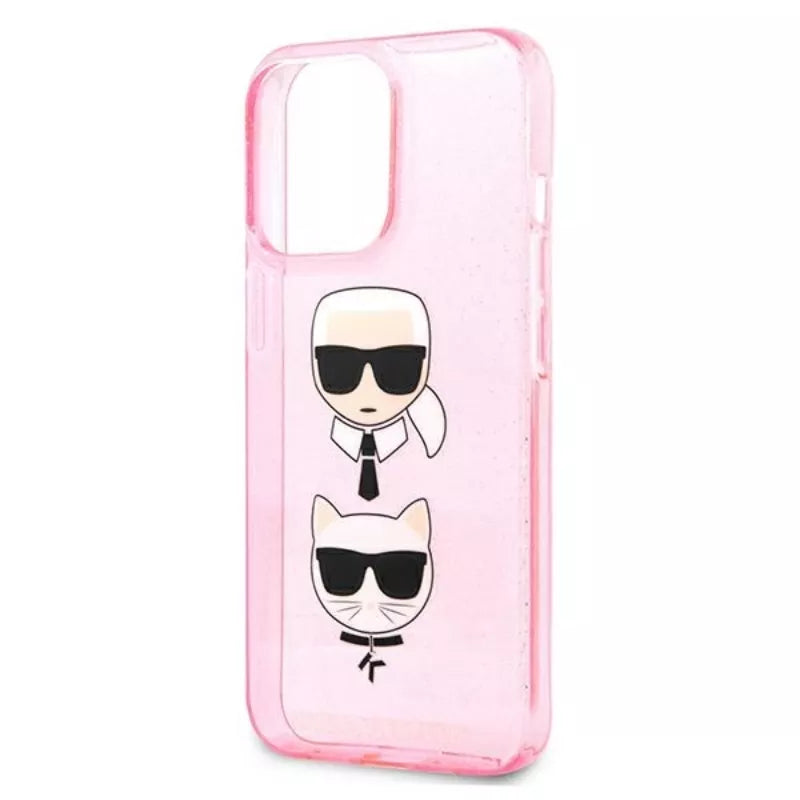 Karl Lagerfeld Glitter Karl & Choupette Head – dėklas skirtas iPhone 13 Pro (rožinis)