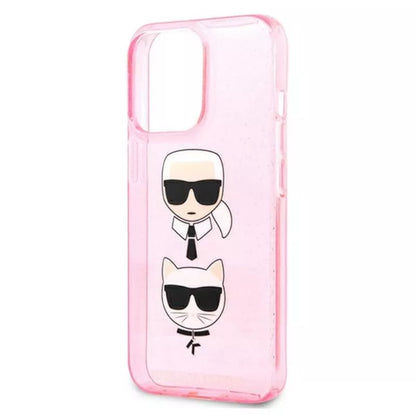 Karl Lagerfeld Glitter Karl & Choupette Head – dėklas skirtas iPhone 13 Pro (rožinis)