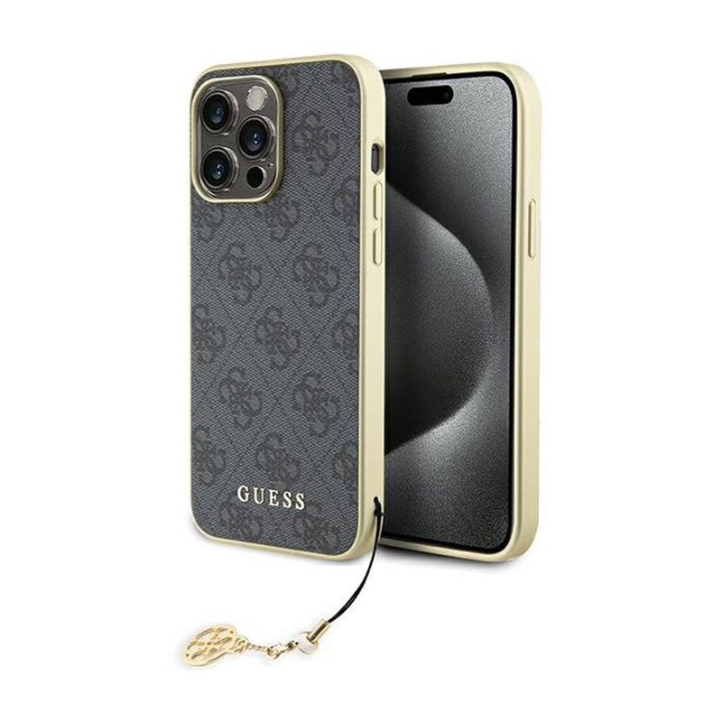 Guess 4G Charms Collection – dėklas, skirtas iPhone 15 Pro Max (pilkas)