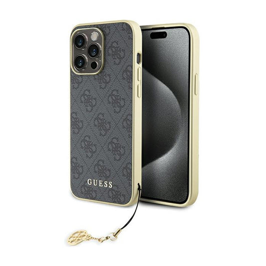 Guess 4G Charms Collection – dėklas, skirtas iPhone 15 Pro Max (pilkas)