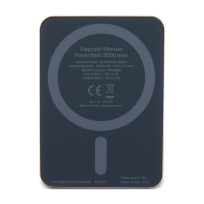 Guess Metal Script Logo MagSafe – indukcinis 3000 mAh 5W MagSafe maitinimo blokas (auksinis)