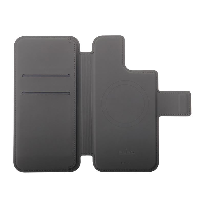PURO Folio MagSafe dėklas - dėklas 2in1 skirtas iPhone 15 Plus / 14 Plus / 12 Pro Max (juodas)
