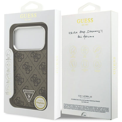 Guess 4G Triangle Logo MagSafe dėklas iPhone 17 Pro (rudas)