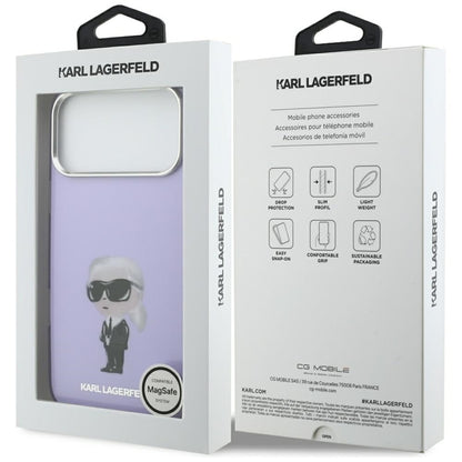 Karl Lagerfeld IML akvarelinis raštas su Karl & Choupette & Logo MagSafe - dėklas iPhone 17 Pro Max (Violetinis)
