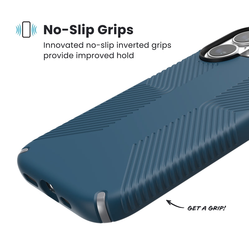 Speck Presidio2 Grip MagSafe - Dėklas telefonui iPhone 17 (Deep Sea/Silver Metallic)