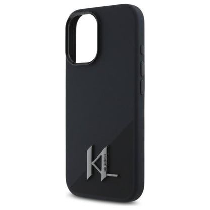 Karl Lagerfeld Silicone Shadow Metal Initial MagSafe – Dėklas iPhone 16 (juodas)