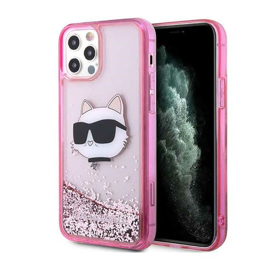 Karl Lagerfeld Liquid Glitter NFT Choupette Head – dėklas iPhone 12 / iPhone 12 Pro (rožinis)