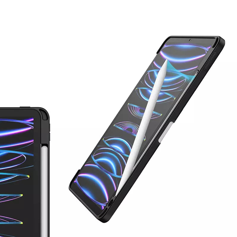 Crong PrimeFolio – Dėklas skirtas iPad Air 11” M3 (2025) / iPad Air 11” M2 (2024) / iPad Air 10.9” (5-4 kartos) / iPad Pro 11" (2022-2021) (juodas/skaidrus)
