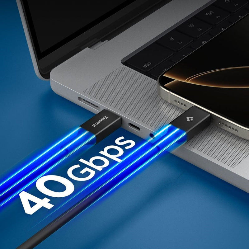 Spigen EB24012CC Essential - USB-C į USB-C PD laidas 240W 1.2m (juodas)