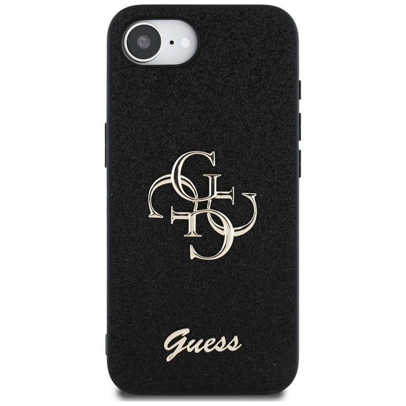 Guess Fixed Glitter Big 4G – dėklas iPhone 16e (juodas)