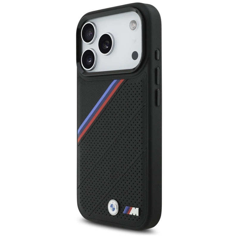 BMW M Tricolor Metal Logo MagSafe dėklas – iPhone 17 Pro (Juodas)