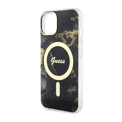 Guess Golden Marble MagSafe – „iPhone 14 Plus“ dėklas (juodas)