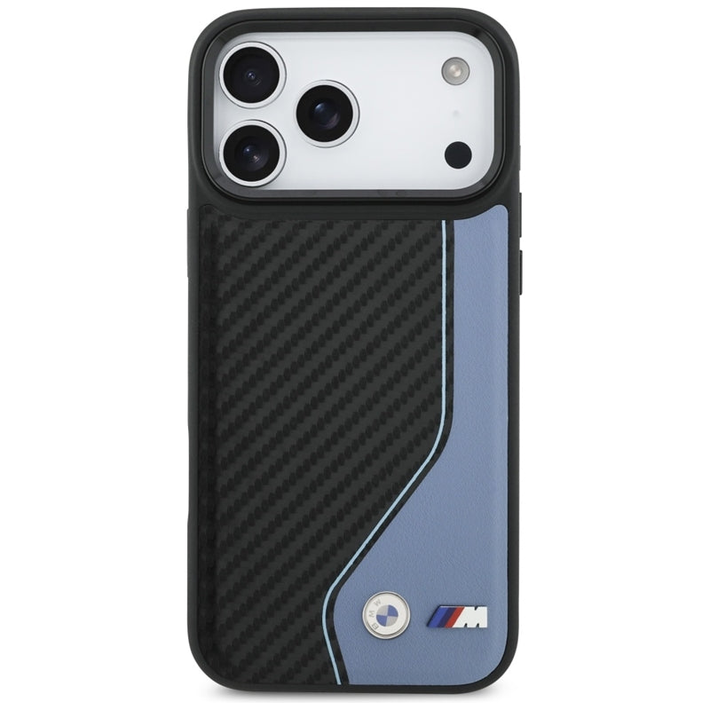 BMW M Carbono Logotipas MagSafe dėklas iPhone 17 Pro Max (mėlynas)