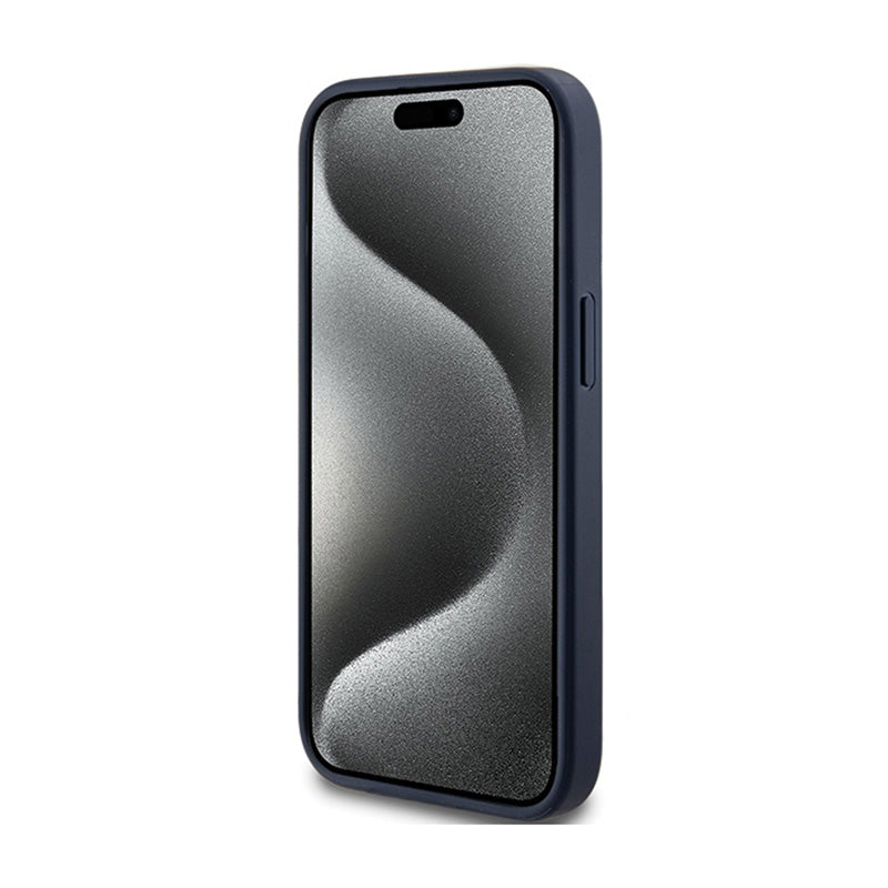 Guess 4G Triangle Metal Logo - dėklas iPhone 15 Plus (mėlynas)