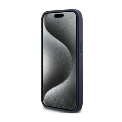 Guess 4G Triangle Metal Logo - dėklas iPhone 15 Plus (mėlynas)