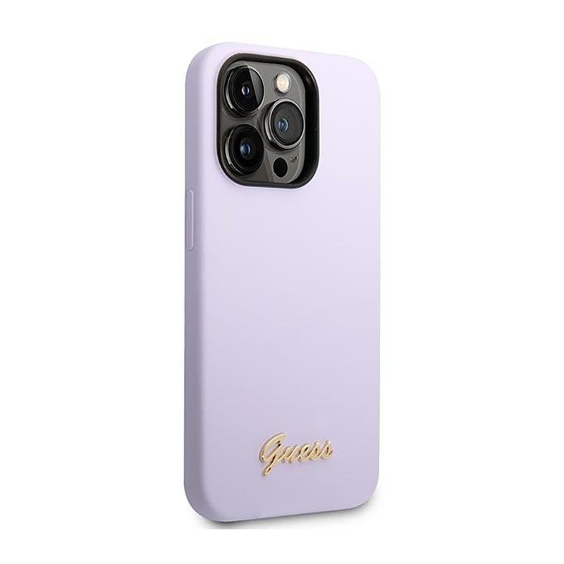 Guess Silicone Vintage - dėklas, skirtas „iPhone 14 Pro“ (violetinis)