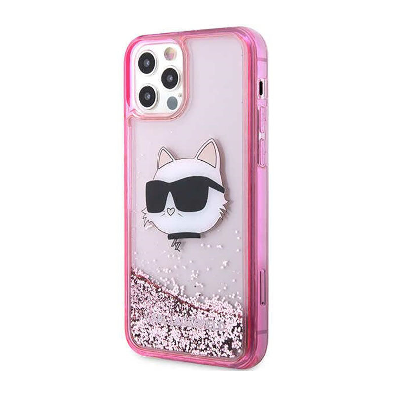 Karl Lagerfeld Liquid Glitter NFT Choupette Head – dėklas iPhone 12 / iPhone 12 Pro (rožinis)