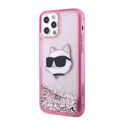 Karl Lagerfeld Liquid Glitter NFT Choupette Head – dėklas iPhone 12 / iPhone 12 Pro (rožinis)