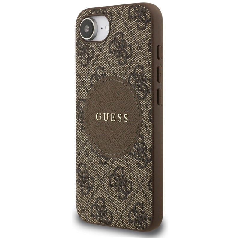 Guess 4G Circle Classic Logo MagSafe - dėklas skirtas iPhone 16e (rudas)